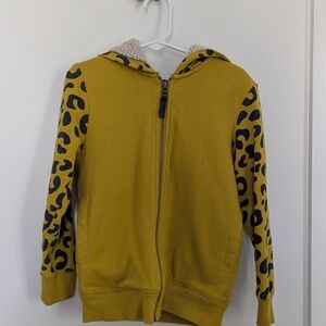 Mini Boden Mustard Hoodie with Leopard Print Sleeves